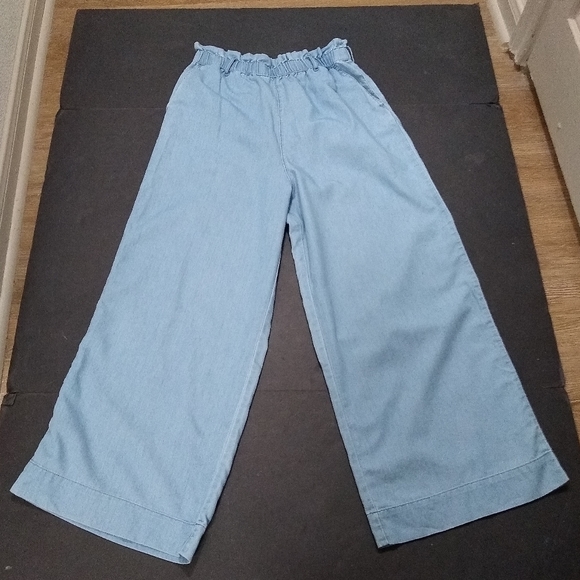 H&M &Denim chambray wide leg paper bag waist cropped pants, 6 - Picture 1 of 15
